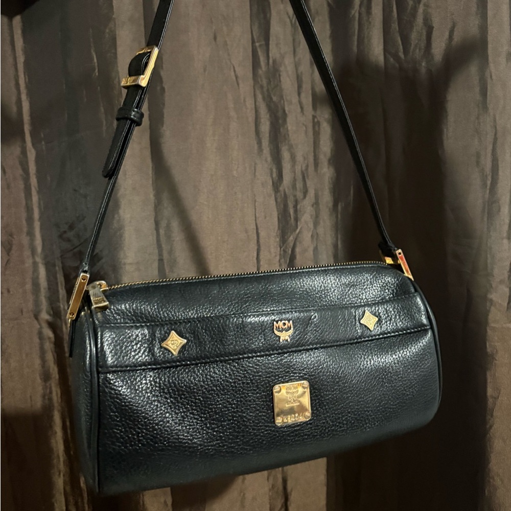 MCM Black Pebbled Leather Shoulder Bag